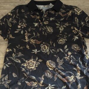 ASOS Black and Brown Polo Shirt with Floral Design